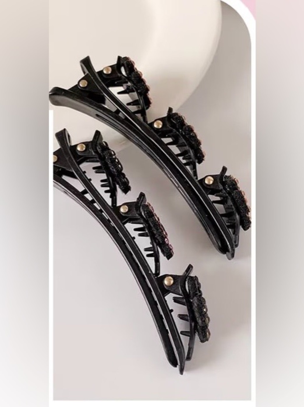 Anthropologie Pink Crystal Floral Barrette on Black Base - Picture 5 of 6